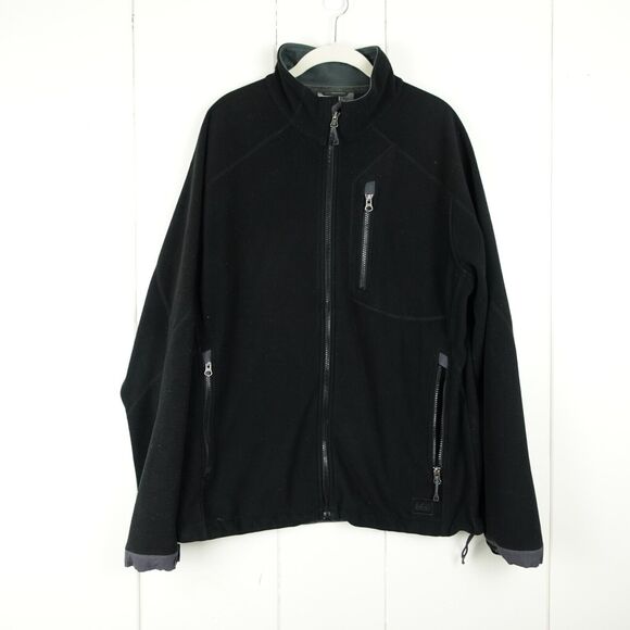 REI Co-Op Midweight Full Zip Fleece Jacket Outdoor Casual Mens Size Large Black - Picture 1 of 11